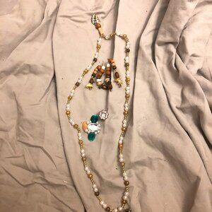 bundle costume emerald pearls hair clip, necklace, ring, earring set